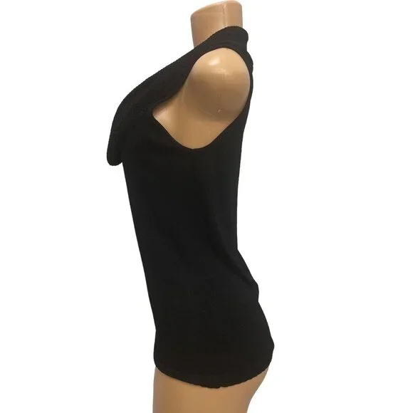 Jones New York Collection Women Black Knit Top Sleeveless Drape Neck Size Small - Picture 3 of 8